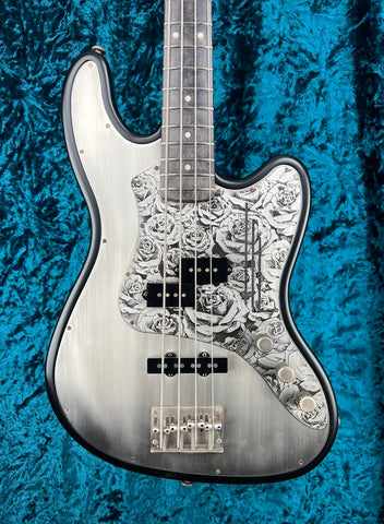 19004 Black on Antique Silver Roses SteelTopCaster Bass