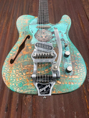 22098 Blue Moon Titanic Green Snakeskin Deluxe SteelCaster with B16 Bigsby