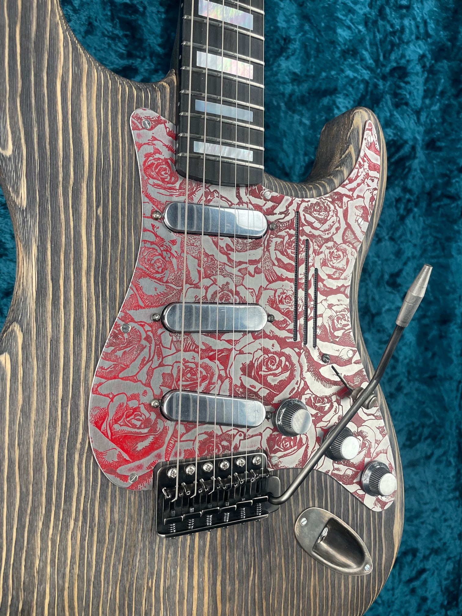 23018 Red on Steel Roses SteelGuard O Matic with Block Inlays