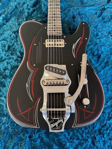 25008 Satin Black Pinstriped SteelCaster with B16 Bigsby