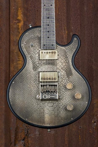 12113 Antique Silver Snakeskin Engraved Satin Black SteelTop