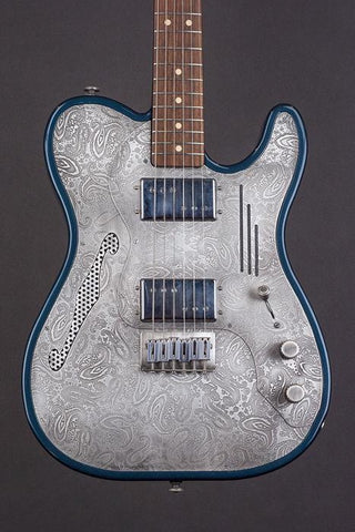 17038 Antique Silver Paisley Tuxedo Blue Deluxe SteelTopCaster