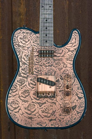 19088 Antique Copper Roses on Tuxedo Blue Relic SteelTop Caster