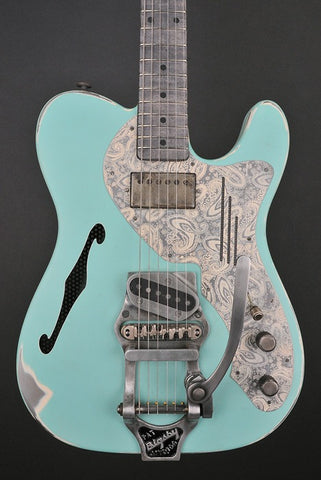 11187 Sea Foam Green on Cream Paisley Pickguard B16 Bigsby Deluxe SteelCaster