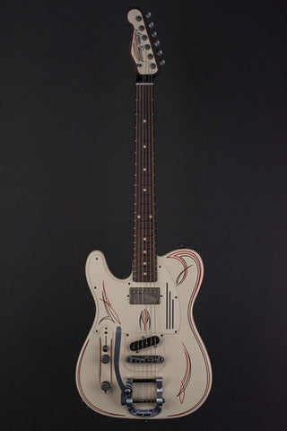 15098 Cream on Red Pinstripe SteelCaster with B5 Bigsby LEFTY