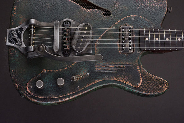 16045 Titanic Green Snakeskin Deluxe StellCaster with B16 Bigsby