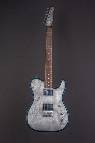 17038 Antique Silver Paisley Tuxedo Blue Deluxe SteelTopCaster