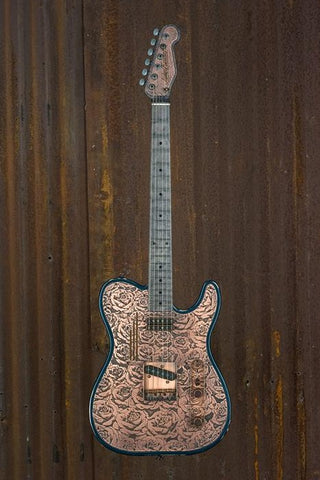 19088 Antique Copper Roses on Tuxedo Blue Relic SteelTop Caster