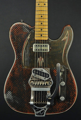 13198 Rust O Matic Pinstripe Square Perforated SteelCaster with B16 Bigsby
