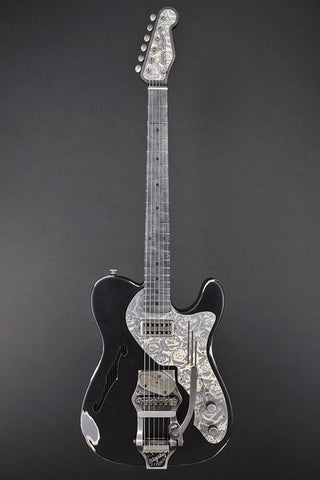 13007 Black on Cream Roses Deluxe SteelCaster with B16 Bigsby