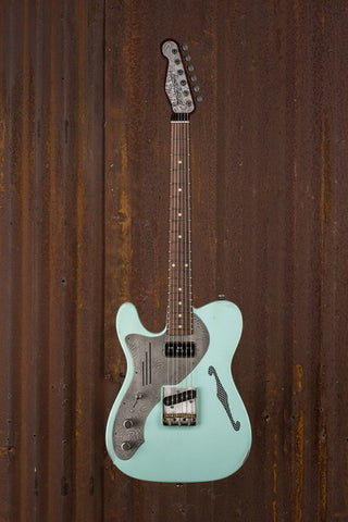 18008 Antique Silver Paisley Engraved on Ocean Blue Deluxe Lefty SteelCaster