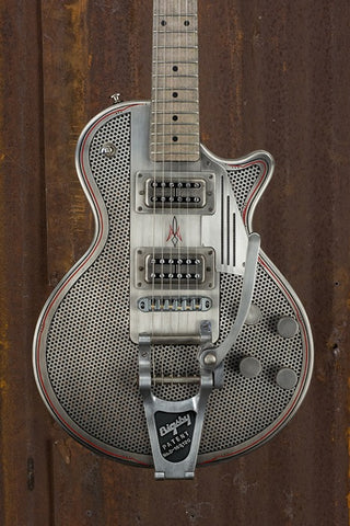 18079 Antique Silver Pinstriped Holey SteelDeville Caster with B16 Bigsby