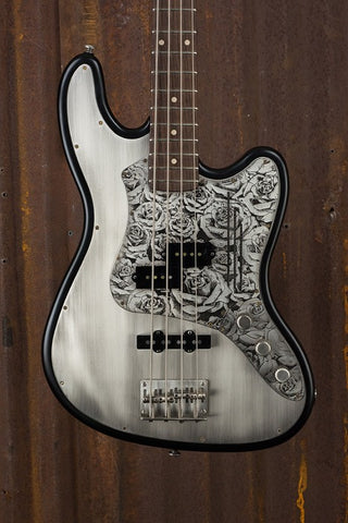 18019 Black on Antique Silver Roses Engraved SteelTopCaster Bass