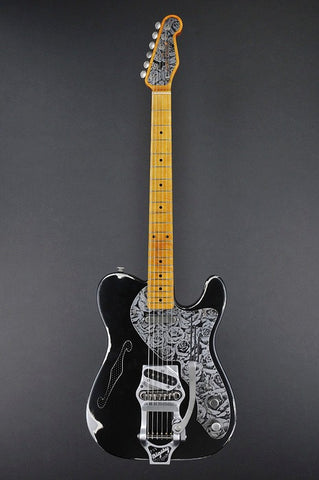 12099 Black on Cream Roses Deluxe SteelCaster with B16 Bigsby