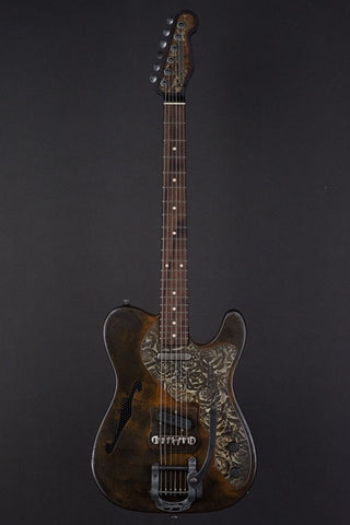 15160 Rust on Cream Roses Pickguard Deluxe SteelCaster with B5 Bigsby