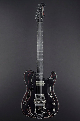 14049 Satin Black Pinstripe Deluxe SteelCaster with B16 Bigsby