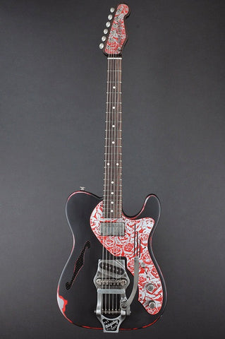 11240 Black on Red Roses Deluxe SteelCaster with B16 Bigsby