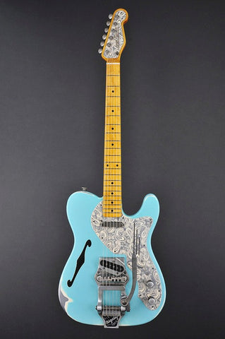 12211 Sea Foam Green on Cream Paisley Deluxe SteelCaster with B16 Bigsby