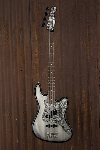 18019 Black on Antique Silver Roses Engraved SteelTopCaster Bass