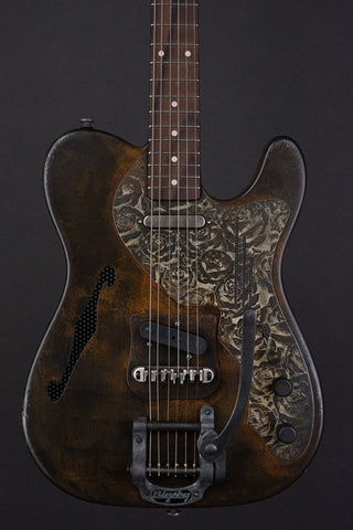 15160 Rust on Cream Roses Pickguard Deluxe SteelCaster with B5 Bigsby