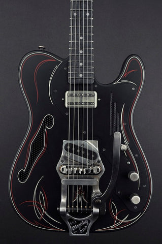14049 Satin Black Pinstripe Deluxe SteelCaster with B16 Bigsby