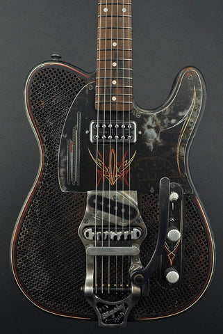 14032 Rust O Matic Pinstripe Square Holey SteelCaster with B16 Bigsby