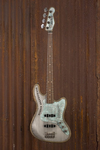 18011 Antique Silver on Ocean Blue Paisley Engraved SteelGuardCaster Bass