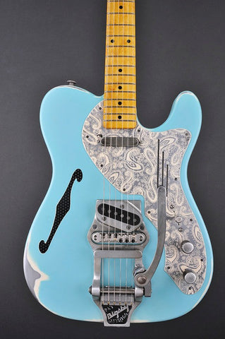 12211 Sea Foam Green on Cream Paisley Deluxe SteelCaster with B16 Bigsby