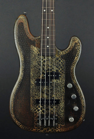 14077 Rust on Cream Snakeskin FRETLESS SteelCaster Bass