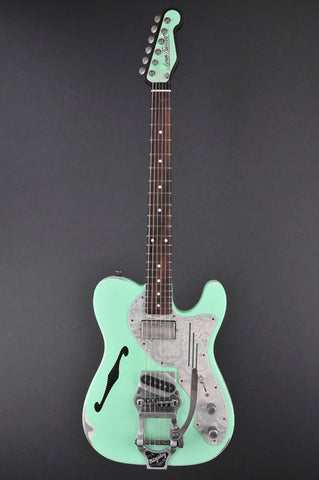 12042 Surf Green Cream Roses Deluxe SteelCaster with B16 Bigsby