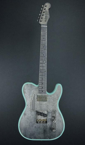 11120 Antique Silver Paisley Sea Foam Green on Cream SteelTopCaster