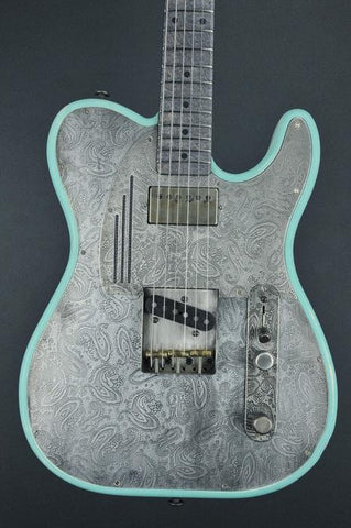 11120 Antique Silver Paisley Sea Foam Green on Cream SteelTopCaster