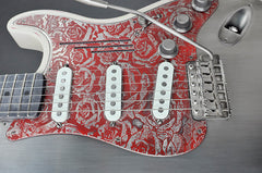 11207 Red on Steel Roses Cream Steel O Matic