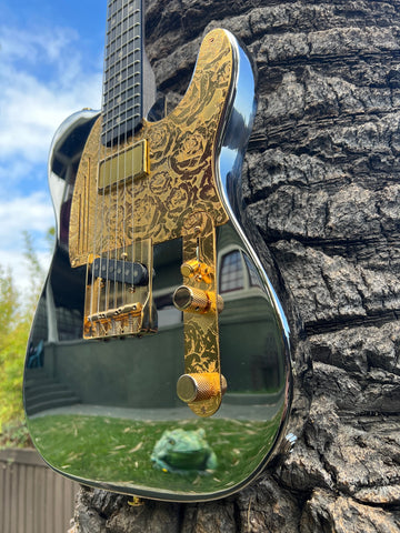 22057 Gold Roses on Shiny Nickel Steelcaster
