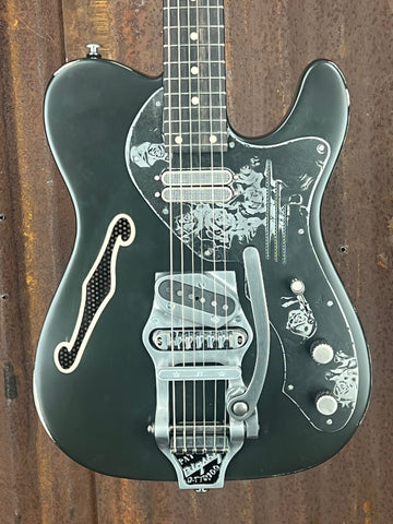 22085 Black Satin Roses Deluxe SteelCaster with B16 Bigsby