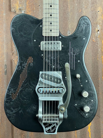 21001 Black on Roses Deluxe SteelCaster with modified B16 Bigsby