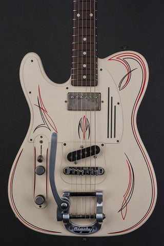 15098 Cream on Red Pinstripe SteelCaster with B5 Bigsby LEFTY