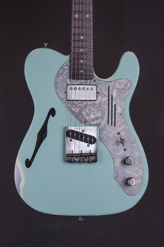 16078 Ocean Green Cream Engraved Roses Deluxe SteelCaster