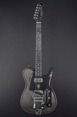 13214 Satin Black Antique Silver Square Holey Pinstripe SteelCaster with B16 Bigsby