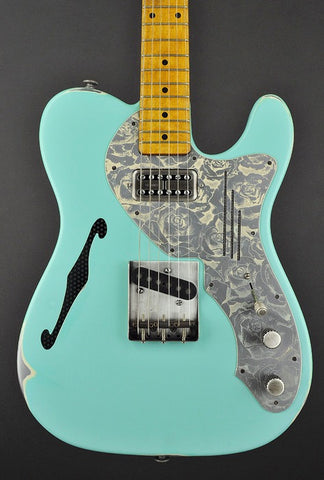 13145 Sea Foam Green on Cream Roses Pickguard Deluxe SteelCaster