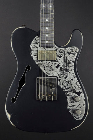 14115 Black on Steel Roses Pickguard Deluxe SteelCaster