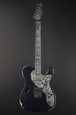 14115 Black on Steel Roses Pickguard Deluxe SteelCaster