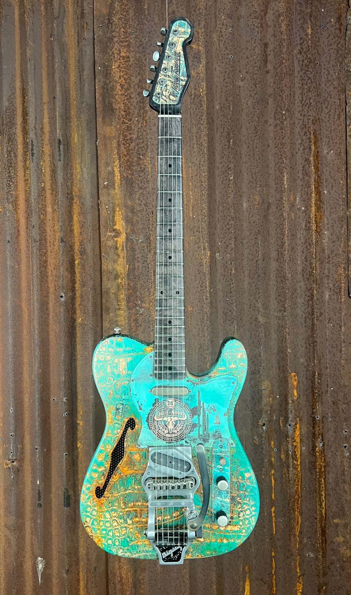 22098 Blue Moon Titanic Green Snakeskin Deluxe SteelCaster with B16 Bigsby