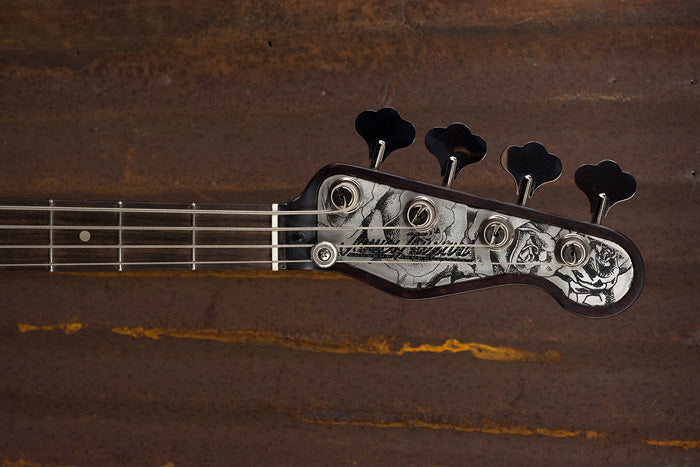 18019 Black on Antique Silver Roses Engraved SteelTopCaster Bass