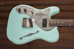 18008 Antique Silver Paisley Engraved on Ocean Blue Deluxe Lefty SteelCaster