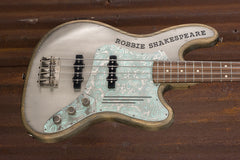 18011 Antique Silver on Ocean Blue Paisley Engraved SteelGuardCaster Bass