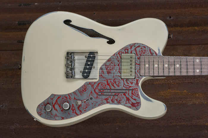 19118 Red on Steel Roses Cream Relic'd Deluxe SteelCaster