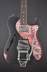 11240 Black on Red Roses Deluxe SteelCaster with B16 Bigsby