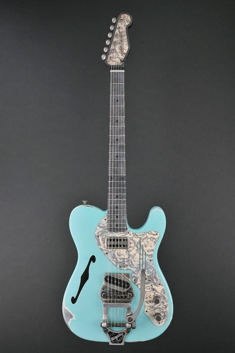 12057 Sea Foam Green on Cream Roses Deluxe SteelCaster with B16 Bigsby