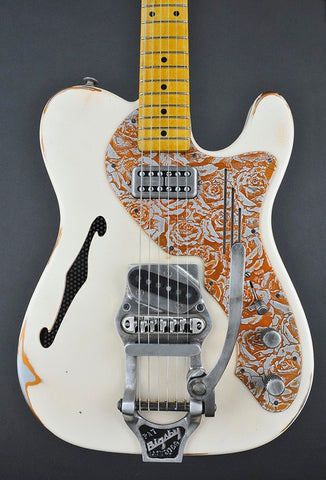 12102 Cream on Orange Roses Deluxe SteelCaster with B16 Bigsby